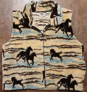 Gilet vintage ROD'S donna L blu marrone stampa cavallo western pile zip - Foto 1 di 6
