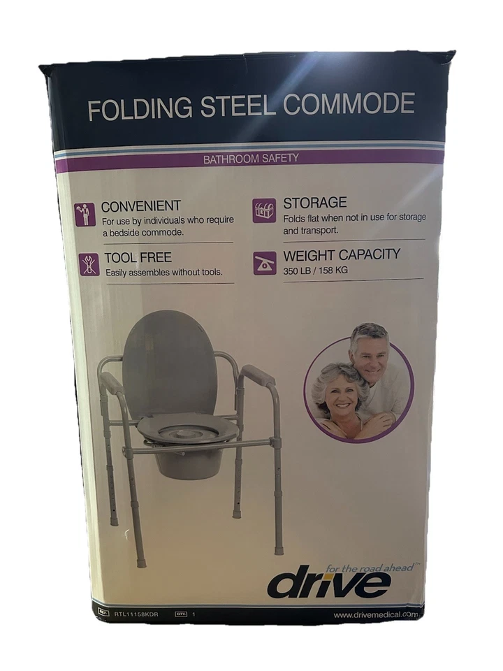 Drive Medical RTL11158KDR Folding Steel Bedside Commode Chair, Portable Toilet - Image 1 of 1