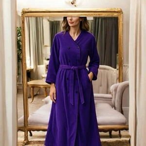 VTG Chenille Vanity Fair Hollywood Regency Glamour Dressing Gown Purple Robe 50s - Picture 1 of 12