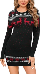 Vestito Natale Donna Maglione Natalizio Donna Abito in Maglia Donna Invernale El - Foto 1 di 12