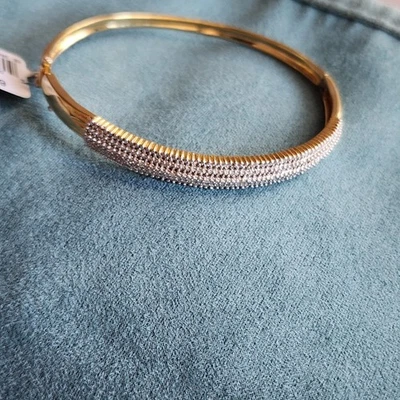 1/4ct TW Diamonds 14k Gold Over 925 Sterling Silver Bangle Bracelet 8.5" - Image 1 of 4