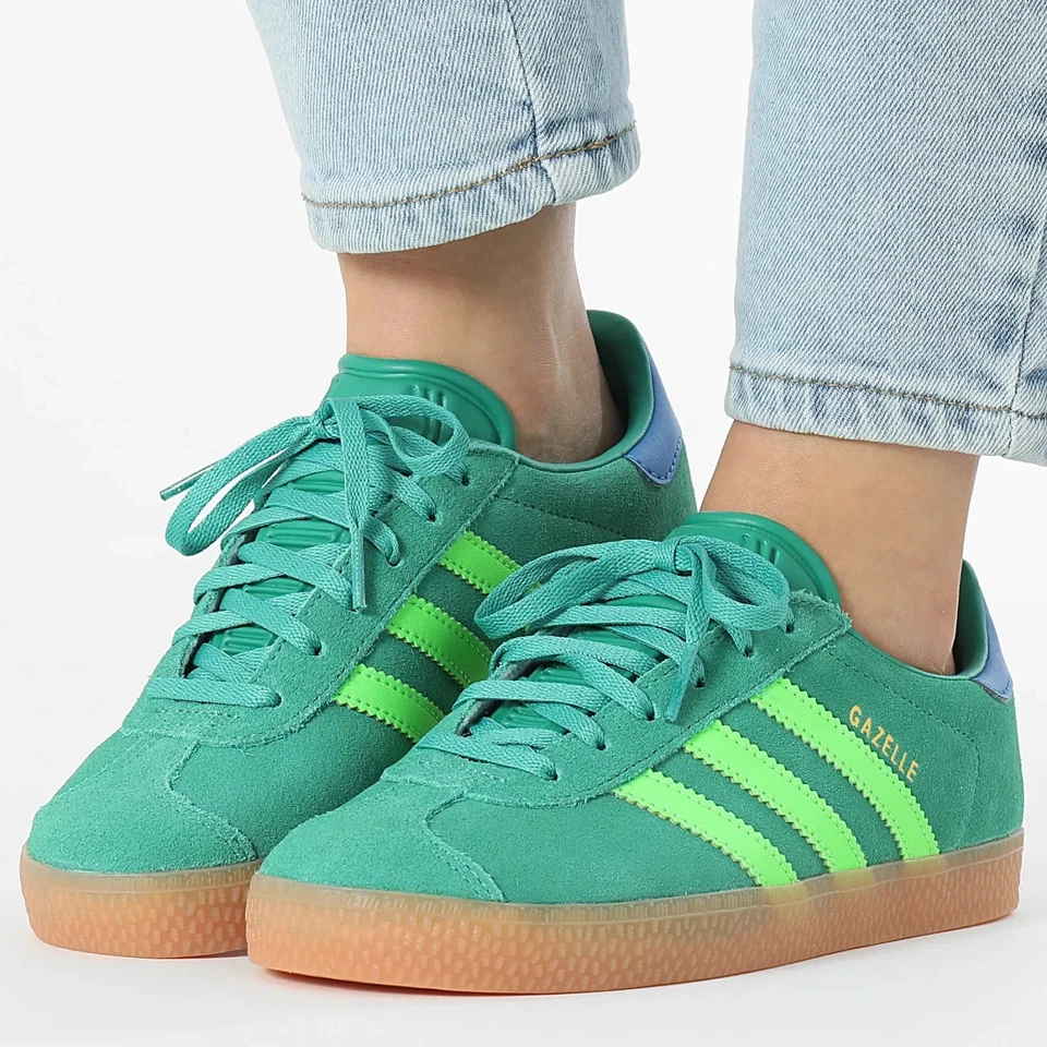 adidas Gazelle Suede Trainers - All Sizes Available - Green/Blue/Gum (JP7127) - Image 1 of 4