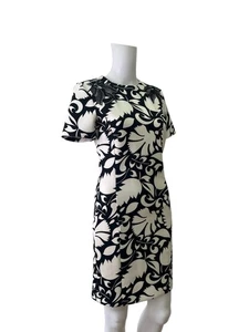 Zara Bodycon Dress Size M Womens EU42 Black & White Floral Zip Up Back Stretch - Picture 1 of 11