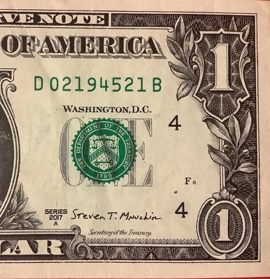 FEB 21, 1945 Birthday Date ⭐️ 02 1945 21 ⭐️ One Dollar Bill Fancy Serial Number - Image 1 of 4