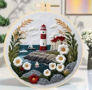 Leuchtturm Nadelspitze Stickerei Nähen Kit Reifen Nadeln Faden Leuchtturm - Bild 1 von 4