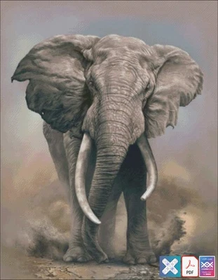 Elephant Vibrant Lion DIGITAL DOWNLOAD Chart Counted Cross Stitch Pattern PDF - Image 1 of 4