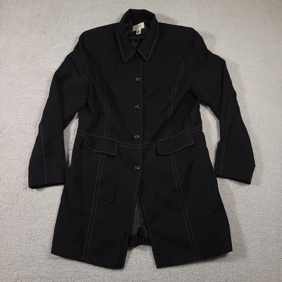 De Colección Talbots Chaqueta Trench Abrigo Largo Para Mujer 14 Negro Forrado Lana Sedosa Botón Foto 1 de 4