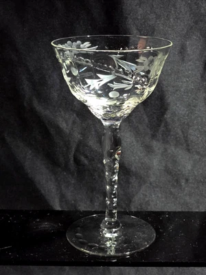 Vintage LIBBEY 5.25" ROCK SHARPE Champagne Sherbet Glass ETCHED FLORAL - Single - Image 1 of 4