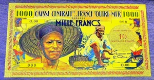 ++ GUADELOUPE (FRANCE ) : GOLD POLYMER BANKNOTE 1000 FRANCS 1959 ++ A - Picture 1 of 3