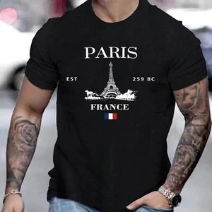 Camiseta gráfica para hombre - Camiseta informal de manga corta estampada Paris - Imagen 1 de 6