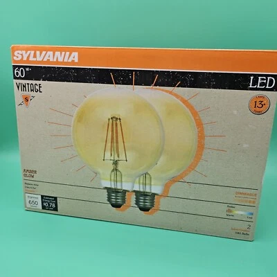 Sylvania 60W Vintage Style LED G40 Dimmable Replacement Light Bulbs 2 Count New - Image 1 of 3