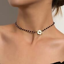 Black Crystal Beads Necklace Choker Stone Jewellery Gold Tone