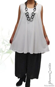 PoCo LAGENLOOK Basic Top Long Shirt Tunic White Sleeveless L-XL-XXL 44 46 48 50 - Picture 1 of 4
