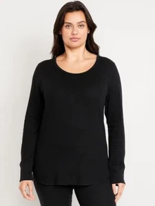 OLD NAVY Waffle Print Pajama/Lounge Thermal Top T-Shirt- Black- Women's Size M - Picture 1 of 7