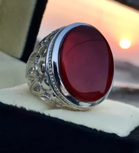 Jemenitischer Aqeeq Ring für Herren, 925 Sterling Silber natürlicher Achat Ring, schiitischer Ring - Bild 1 von 4