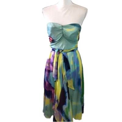 Christian Lacroix Silk Dress Womens Size 6 Tie Dye Strapless Sash Waist Couture - Image 1 of 4