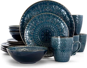Deep Sea Mozaic 16 Piece Luxurious Stoneware Dinnerware with Complete Setting fo - Picture 1 of 12