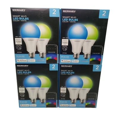 Merkury Innovations A21 Smart Wifi LED Light Bulbs Color + White Alexa 8 Pack - Image 1 of 4
