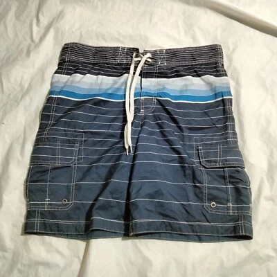 Bañador Merona Para Hombre Talla M Forro de Malla Azul Marino Rayas Bolsillos Pantalones Cortos Foto 1 de 4