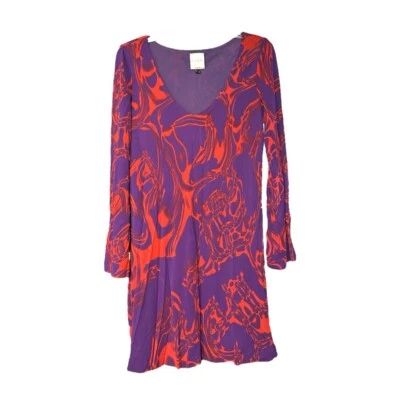 Nicole Miller Shift Dress Small –Purple Red V-Neck Long Sleeve Lined – Boho Chic - Image 1 of 4