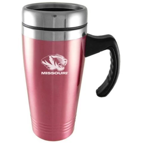 Missouri Tigers Engraved 16oz Stainless Steel Travel Mug - Pink Cover