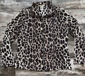 Vintage Exclusively Misook Animal Print Zip Front Paillette Jacket Leopard Sz S - Picture 1 of 6