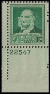 US 874 Scientists John James Audubon 1c plate single LL 22547 MNH 1940 - Picture 1 of 1