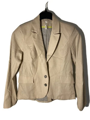 Blazer Anthropologie Willow & Clay Mujer Talla S Mezcla de Lino-Beige-Algodón Forrado- Foto 1 de 4