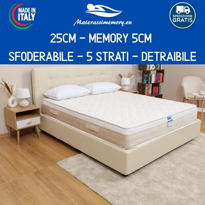 Materasso memory NEW ARMONIA PLUS 5 strati, detraibile sfoderabile alto 25cm - Immagine 1 di 4