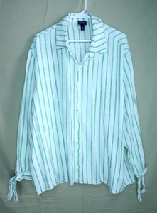 Scoop Linen Blend Shirt Womens Size XXL (20) Dress Tie Sleeve Cuffs Striped EUC - Picture 1 of 9