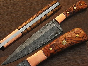 HANDMADE WHITE DEER Custom Damascus Steel 12" Chef Knife Olive Wood Handle - Picture 1 of 2