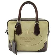 PRADA Business bag Canvas / leather WomenHandbag Beige / Blanc USED