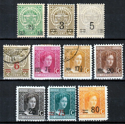 LUXEMBOURG 1915 ☀ overprint / surcharge ☀ 10v MH & used Cover