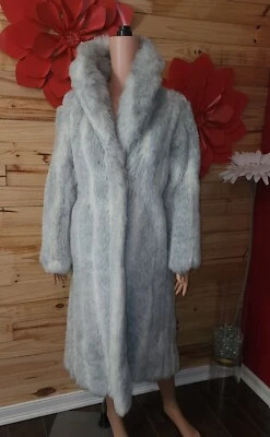  Wiman Faux Fur Coat White/Grey Womens Sz 14 Satin Lining Full Length  - Image 1 of 4