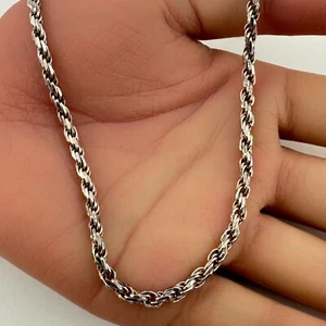 Collar de cuerda ISC Italia vintage de plata de ley 925 con corte de diamante para hombre 24"" 20,6 g - Imagen 1 de 5