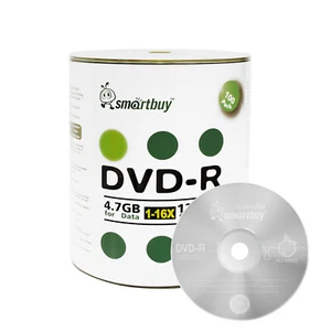 100 Smartbuy 16X DVD-R 4.7GB Logo Top Non Printable Blank Recording Disc - Picture 1 of 3