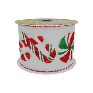 1m, 3m or 9m ~ 63mm Wired Edge Ribbon Candy Cane Print Red/White/Green Christmas - Picture 1 of 1