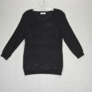 Charter Club jeweled stripe Sweater, Womens Deep Black Combo Size PS - Picture 1 of 12