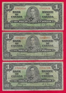 Canada 1937 $1 pick #58 Complete Signature Set of 3 - Picture 1 of 2