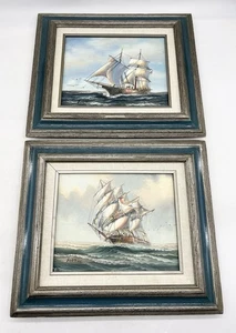 Framed Oil On Canvas Nautical Ship At Sea Paintings Signed - Picture 1 of 17