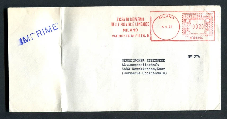 Italy : Long machine franked cover from 1972 - Milano - used - Image 1 of 1