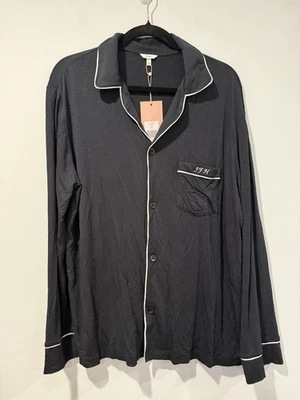 NEW Eberjey Pajama Top Womens Medium Black Lounge Stretch "JFH" Embroidered - Image 1 of 4