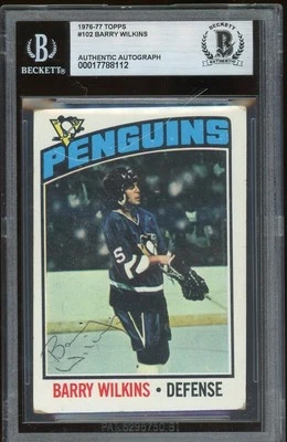 Barry Wilkins Signed 1976-77 Topps Card 102 Pittsburgh Penguins BAS Slabbed Auto - Image 1 of 2