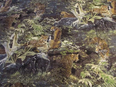 Cheetahs and Leopards in Jungle cotton fabric Windham W Fabrics Remnant 44w/29L - Image 1 of 4