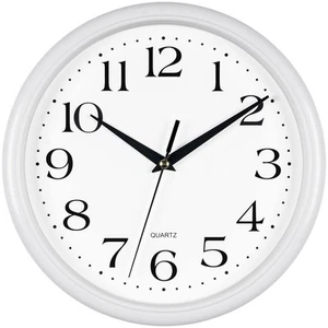 White Wall Clock Silent Non Ticking 10 Inch Quality Quartz Battery Operated - Picture 1 of 6