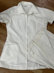Vintage Angelica Krankenschwestern Reißverschluss Top 34, Hose 32 Set Damen weiß, Made in USA - Bild 1 von 5