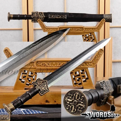 Top-level Clay Tempered Chinese Han Jian Folded Steel Ebony Mini Sword Sharp - Image 1 of 4