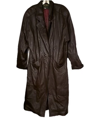 VTG Avanti Women’s Brown Leather Trench Coat Shoulder Pads Dolman Sleeves 80’s L - Image 1 of 4