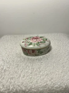 Vintage Otagiri English Rose Porcelain Oval Trinket Dish With Lid  - Picture 1 of 20