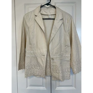 Blazer/chaqueta vintage antigua azul marino de algodón crema con 1 botón para mujer mediana - Imagen 1 de 14